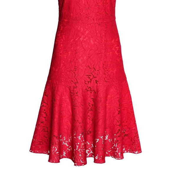 NWOT💕H & M Holiday Red Lace Midi Fit Flare Dress - Picture 10 of 12